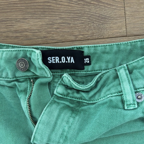 SER.O.YA Lex Distress Jean Shorts Vintage Jade Green SIZE 26 - Picture 4 of 13